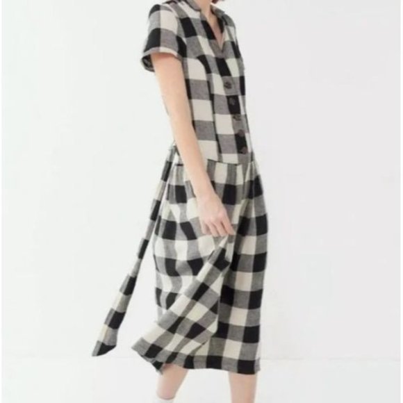 NWT Urban Outfitters Natalie Checkered Print Linen Midi Dress - Size XS - Picture 14 of 14